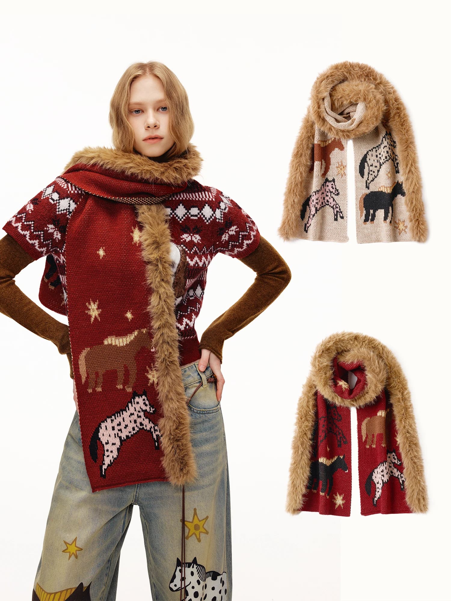 Outthe Blue Galaxy Stroll Knitted Scarf Christmas New Year Atmosphere Small Hair Woolen Scarf Winter Warmth Neck W...