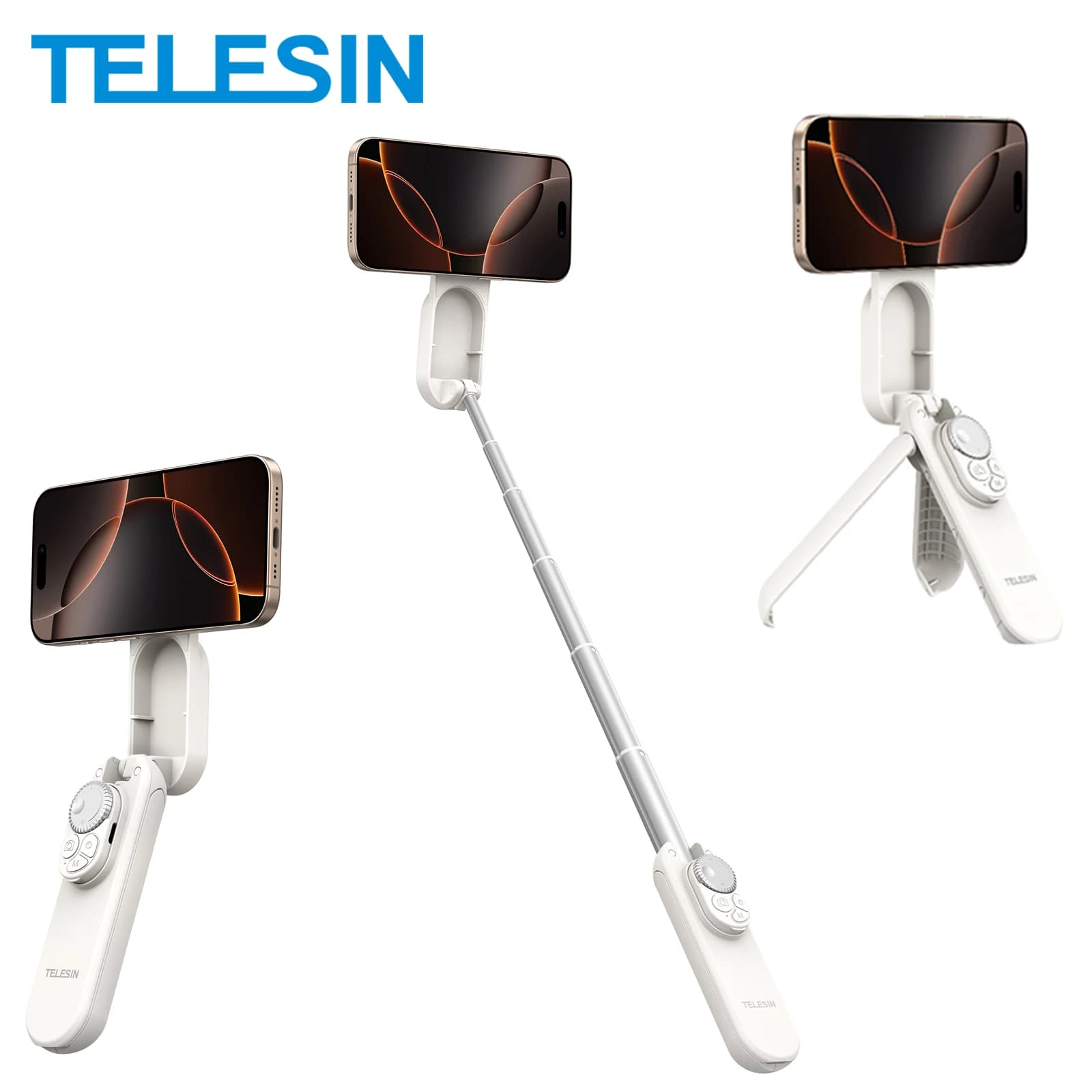 TELEISN Treppiede magnetico Bluetooth ZOOM con telecomando per selfie, per iPhone HUAWEI XIAOMI SAMSUNG, supporto portatile estensibile per vlogging