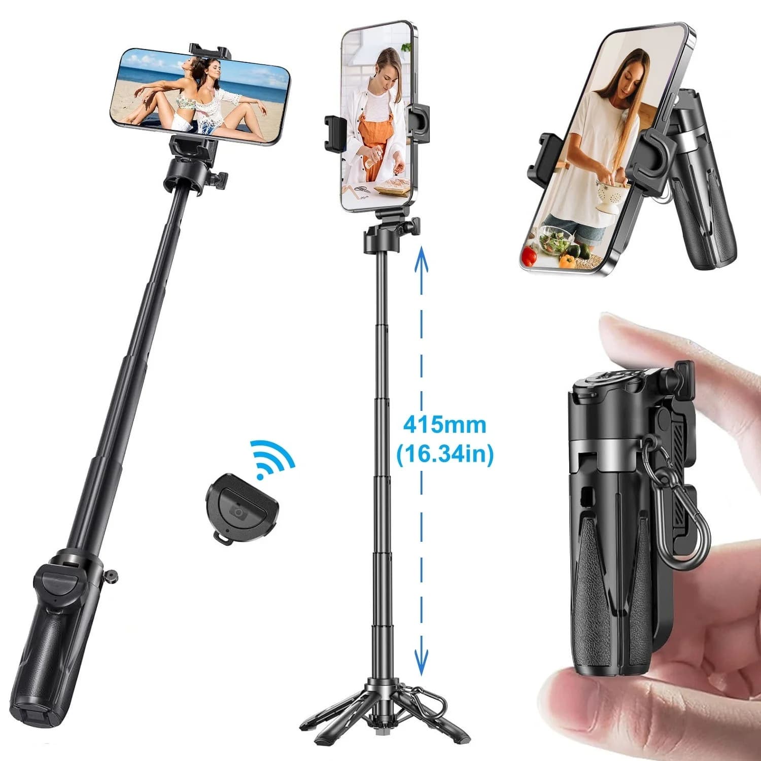 Mini Treppiede Selfie Stick per iPhone, per Viaggi e Vlog, Treppiede Tascabile con Telecomando Bluetooth Ricaricabile