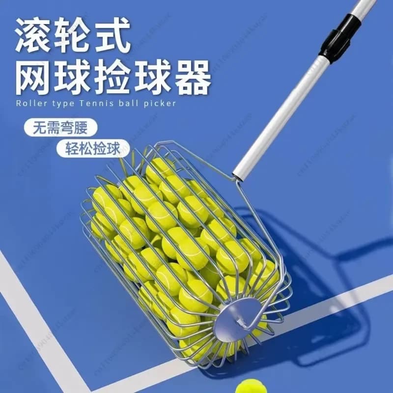 for Stainless Steel Rolling Tennis Ball Picker Lightweight Adjustable Retriever Tool Efficient Court Cleaner Durable Design