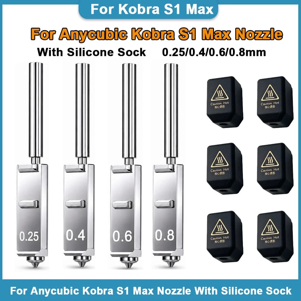 Hardened Steel Nozzles for Anycubic Kobra S1 Max, with Silicone Sock 0.2mm 0.4mm 0.6mm 0.8mm Quick-Swap Integrated Hotend Kit