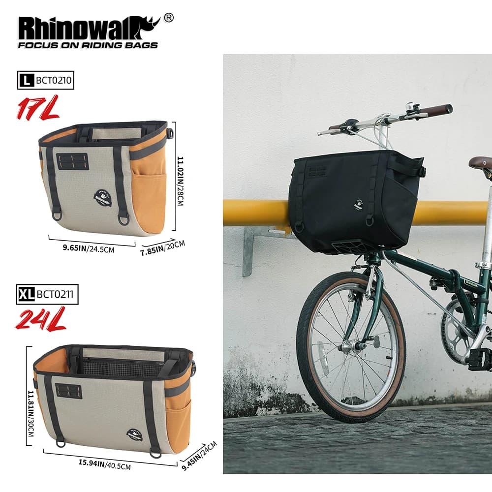 Borsa da Manubrio per Bicicletta Rhinowalk 17L/24L, Cestino Anteriore Adatto per Biciclette Pieghevoli Brompton Dahon, Trasportino per Animali Domestici, Borsa a Tracolla