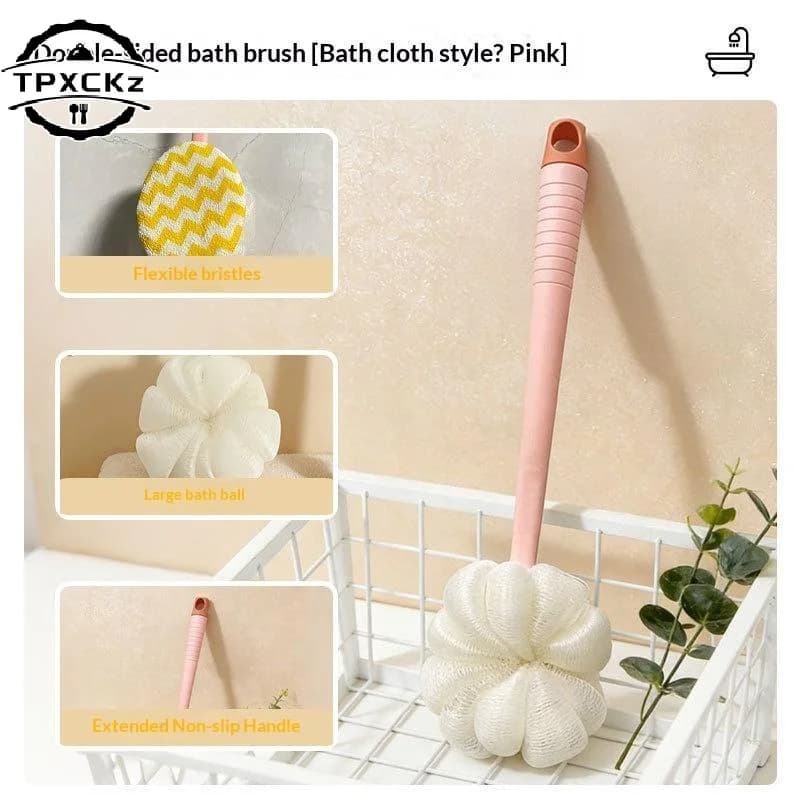 2 In 1 Long Handle Bath Brush Soft Bristles Exfoliating Loofah Puff For Shower Back Cleaning For Men Women