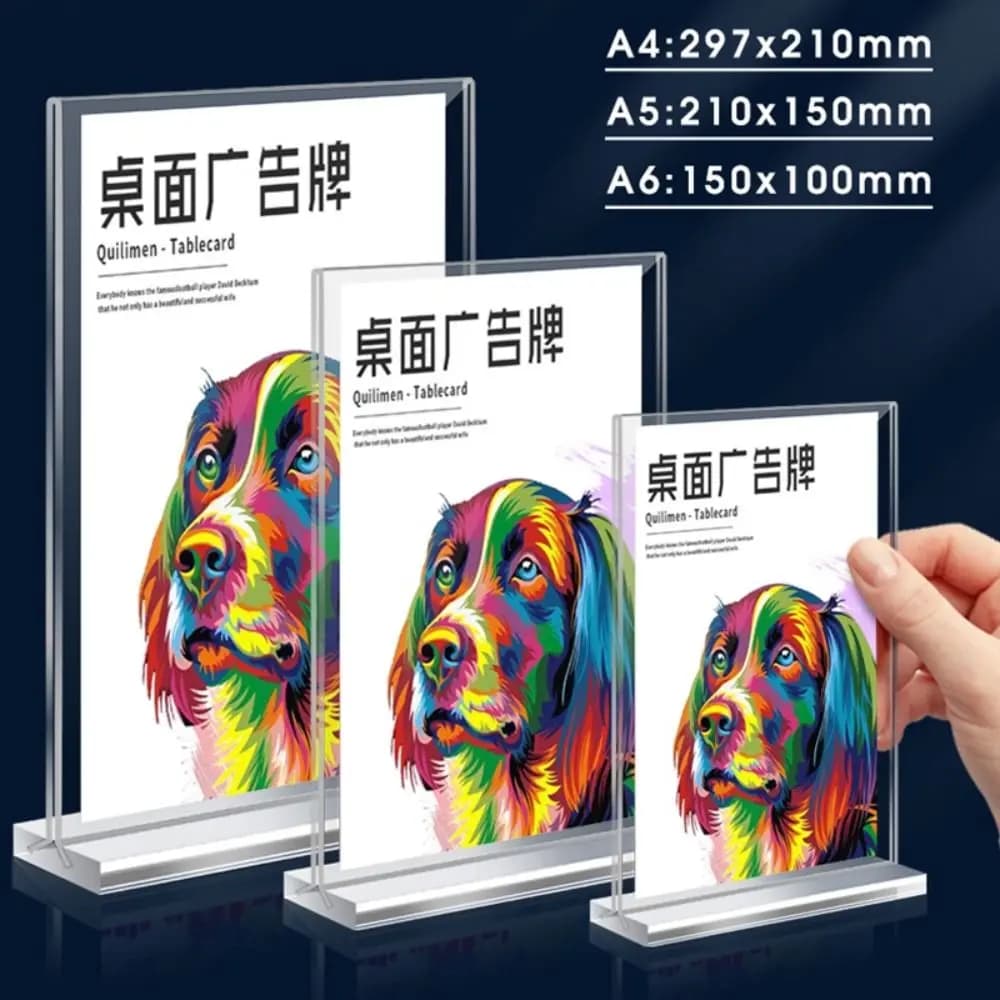 Espositore da scrivania in acrilico A4/A5/A6 Supporto per menu trasparente a doppio lato Espositore per etichette per prezzi Supporto per foto con cornice pubblicitaria