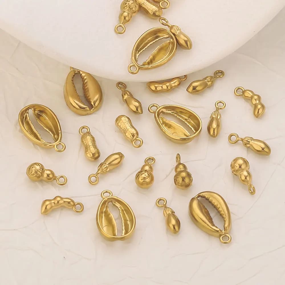 20 pezzi in acciaio inossidabile conchiglia di zucca, pepe di arachidi, piccoli ciondoli placcati in oro, collana fai da te, braccialetto, creazione di gioielli, materiale all'ingrosso