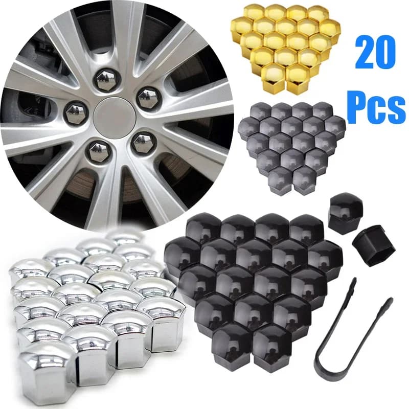 20 pezzi tappi dado ruota auto 17mm/19mm/21mm coperchio vite mozzo automatico plastica nera antipolvere dado ruota auto bullone coperture accessori pneumatici
