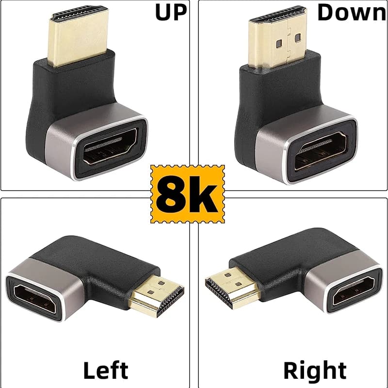 Adattatore HD 2.1 ad angolo retto maschio a femmina prolunga a forma di L supporto accoppiatore 8K @ 60Hz/4K @ 120Hz HDR per proiettore HDTV PC portatile