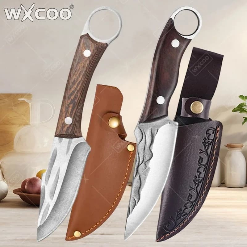 Stainless Steel WXCOO Butcher Knife, Chef Knife Made to Hand with Wood Handle, Kitchen Knife Forged to Slice and Bone