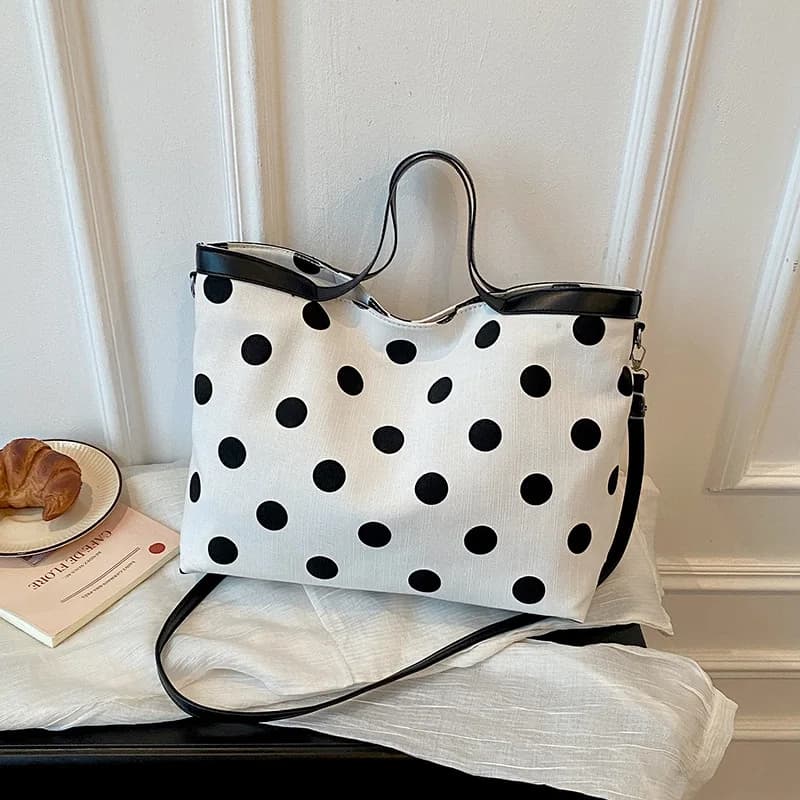 Korean Polka Dot Women's Shoulder Crossbody Bags Large Capacity Office Lady Tote Bag for Daily Simple Female Square Handbag