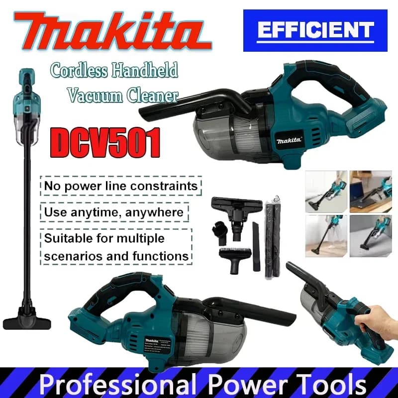 Aspirapolvere Portatile Makita Senza Fili per Pavimenti, Tappeti, Auto e Peli di Animali, Utensile Elettrico con Batteria 18V