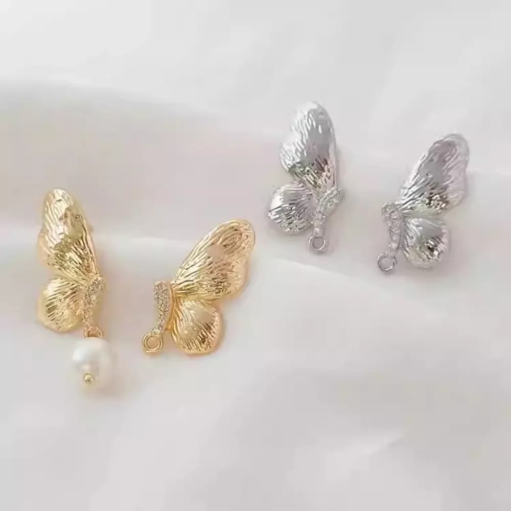 Orecchini a perno in argento 925 placcato oro 14K, orecchini a farfalla di alta gamma in stile barocco francese retrò, orecchini fai da te