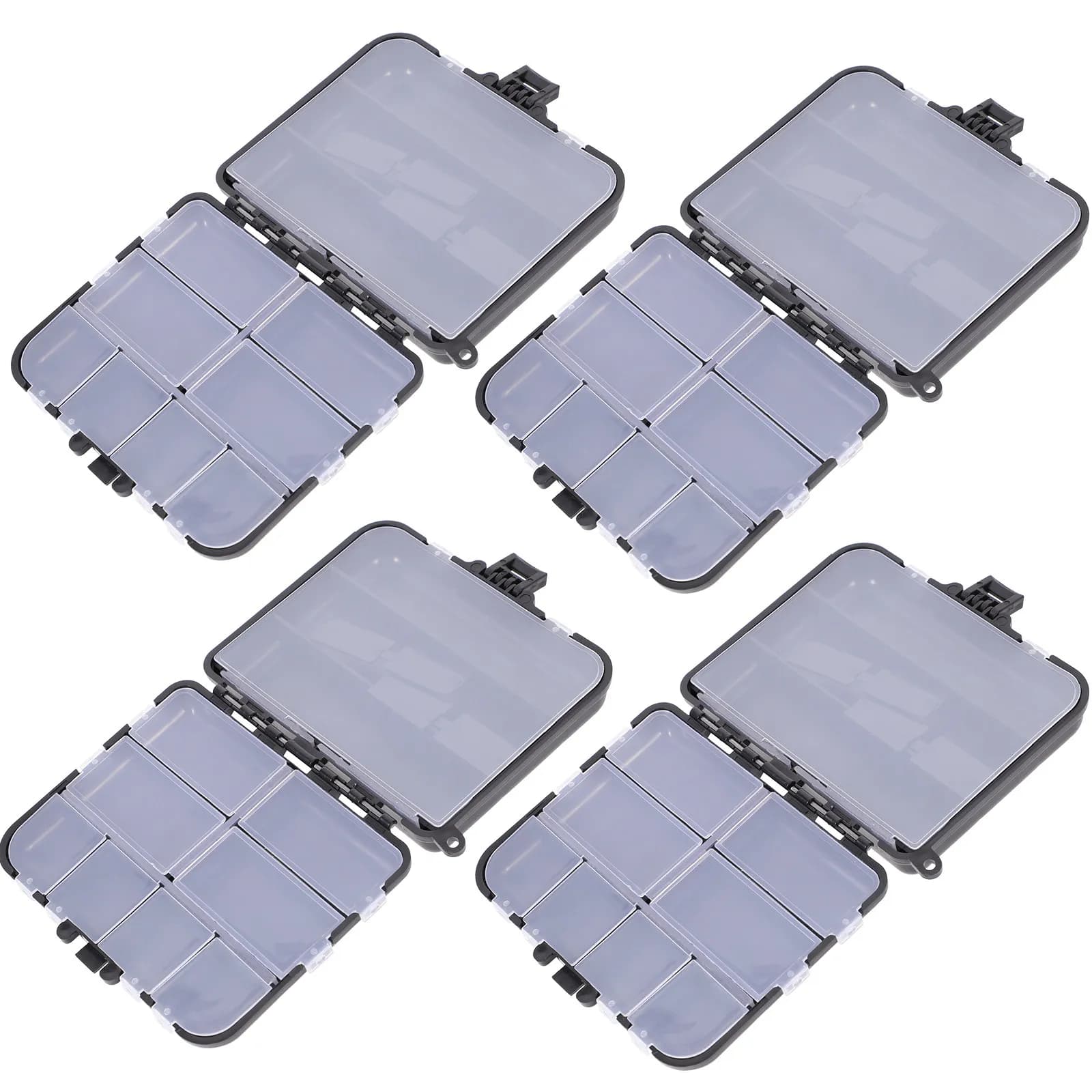 Set di 4 Robuste Scatole Organizzatrici per Esche da Pesca, Contenitori in PVC Resistenti con Divisori Regolabili per Conservare Esche, Attrezzi e Accessori