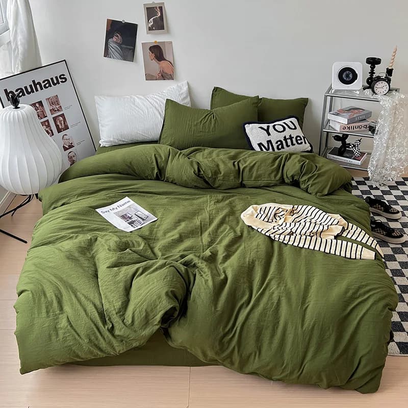Set copripiumino tinta unita con federa lenzuolo copripiumino verde oliva copripiumino ragazzo bambino ragazza adolescente biancheria da letto Set King Queen