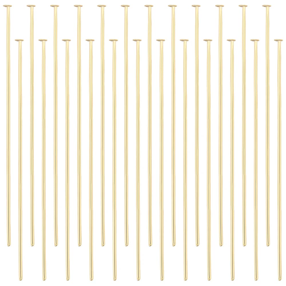 100Pcs/Box Flat Head Pins 18K Gold Plated Beading Pins 50mm Jewelry Head Pins for Earring Beading DIY Craft