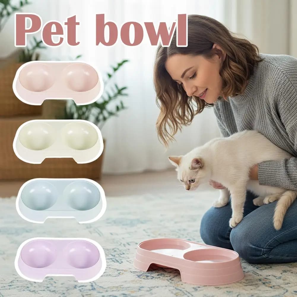 1pcs Non-Slip Double Pet Bowls Food & Water Feeder for Cats and Small Dogs BPA-Free Easy-Clean Raised Pet Dishes in 4 Colors