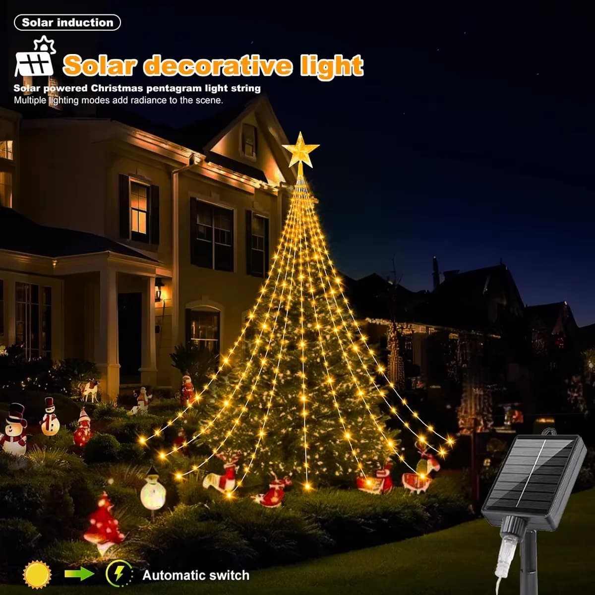Decorazioni per Capodanno Decorazione natalizia solare Luci a stella 2/3M Luci natalizie per albero di Natale a cascata per esterni