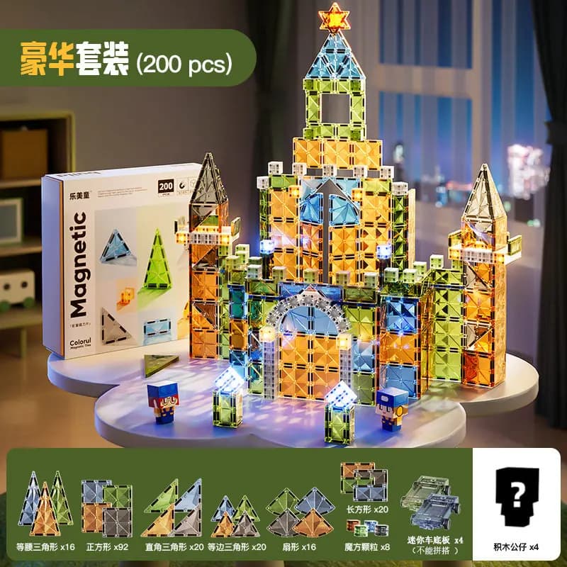 Blocchi Magnetici LED, Piastrelle Luminose Colorate e Resistenti, Gioco Educativo STEM, Regalo per Bambini