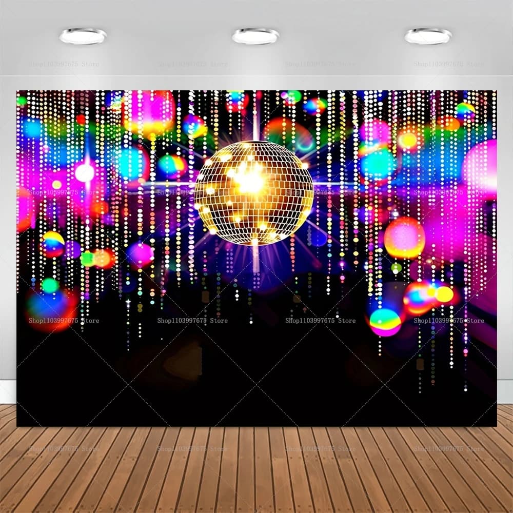 70s 80s 90s Disco Party Backdrop Retro Club Neon Ball Stage Disco Birthday Photography Background Vinyl Photo Booth Background