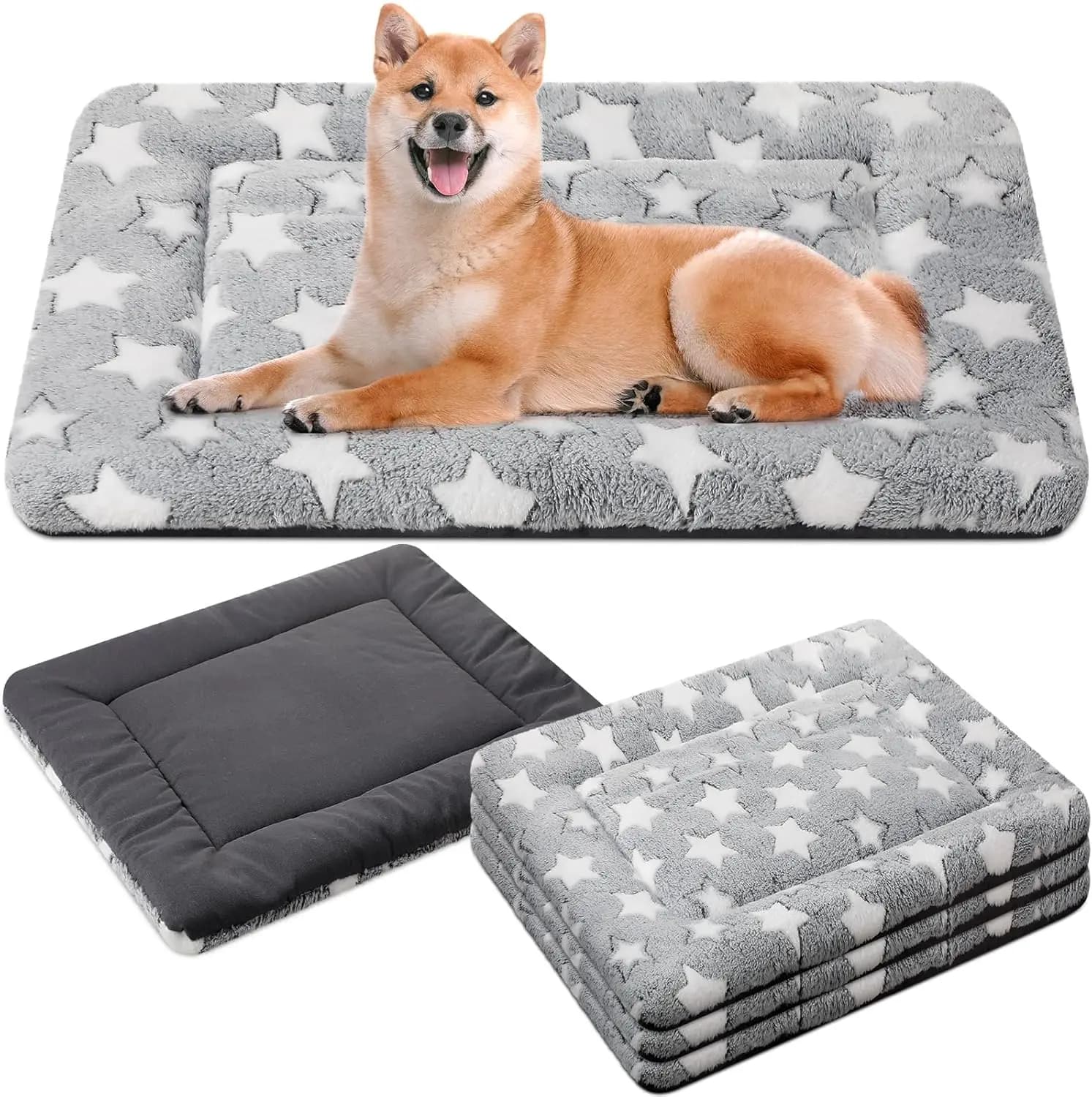 Set di 4 Tappetini Lavabili Antiscivolo per Cuccia, Rivestimento Reversibile per Gabbie di Cani e Gatti di Piccola, Media e Grande Taglia (24x36x1.6 Pollici, Grigio)