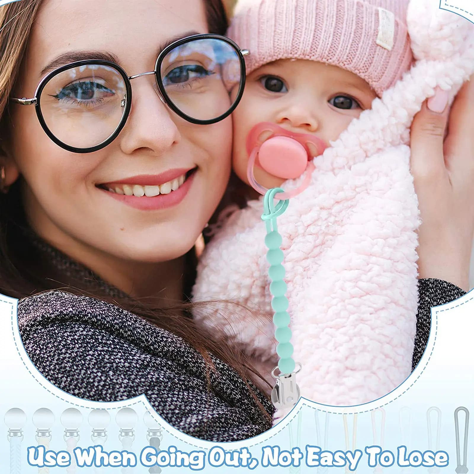 Set di 4 Clip per Ciuccio con Cordino Resistente e Lavabile, Portaciuccio per Neonati, Regalo Essenziale per Baby Shower