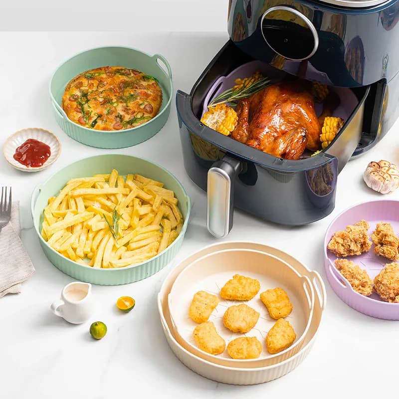 Teglia Rotonda in Silicone per Friggitrice ad Aria, Antiaderente, Adatta al Forno, Tappetino da Cucina Riutilizzabile