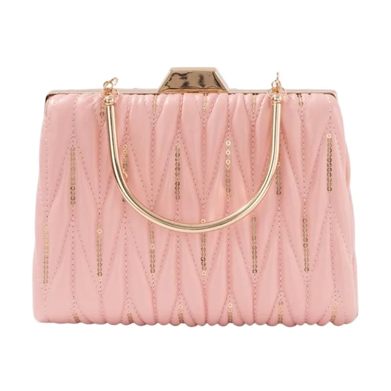 Borsa da sera rosa dolce da donna Borsa in pelle con paillettes alla moda Borsa a mano in PU pieghettata dal design di lusso Pochette da sposa bianca dolce