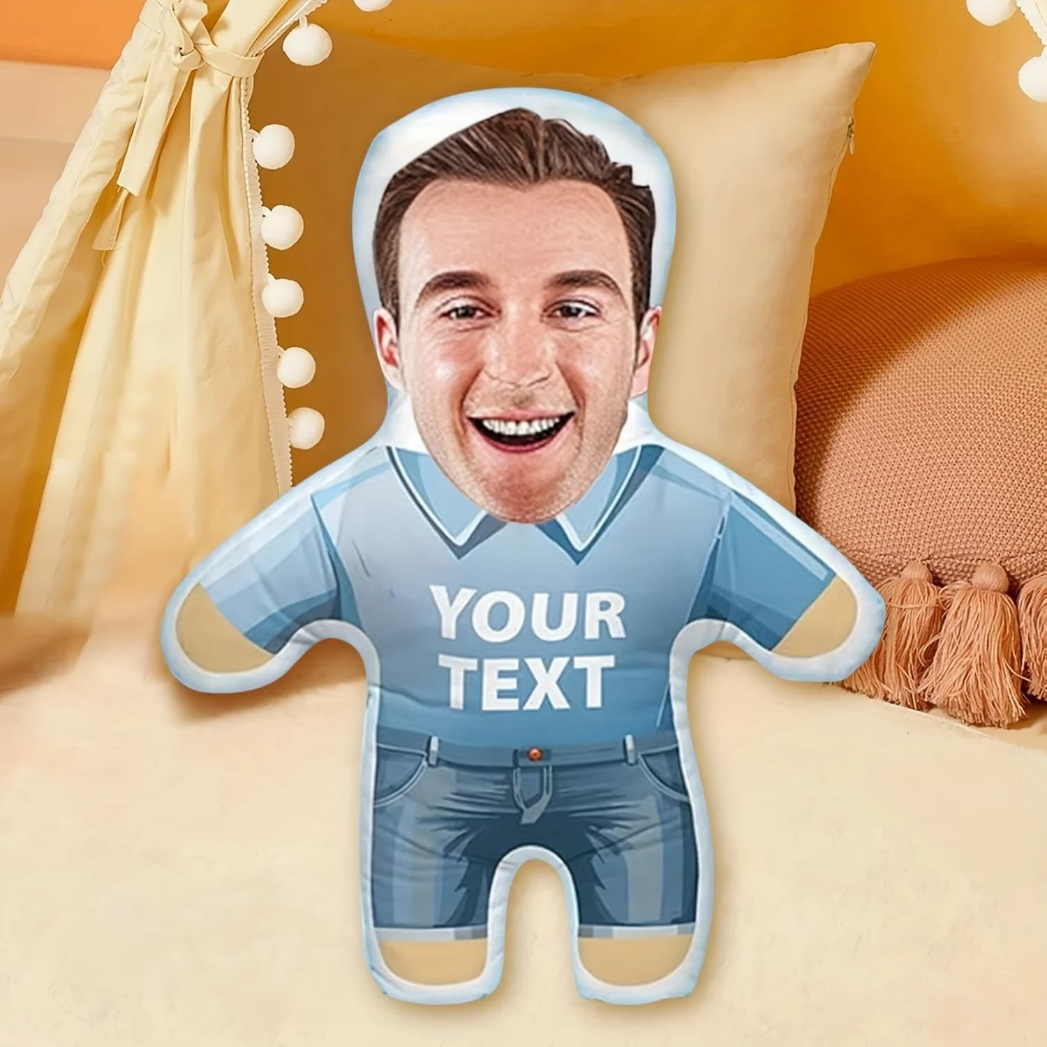 Cuscino in peluche con foto personalizzata con design facciale personalizzato, morbido materiale in peluche, celebrazione dell'anniversario di compleanno