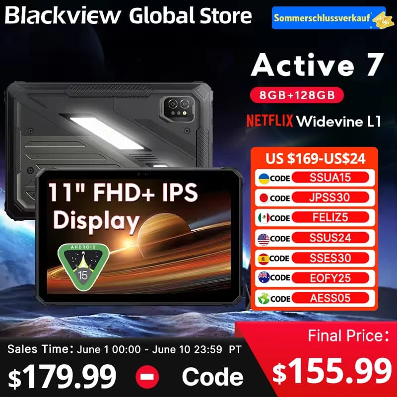 Blackview Oscal SPIDER 10 Tablet Robusto, 20000mAh, 11-inch HD+ IPS Display, Octa-core, 256GB, 45W, Android, IP68&IP69K, External Laptop