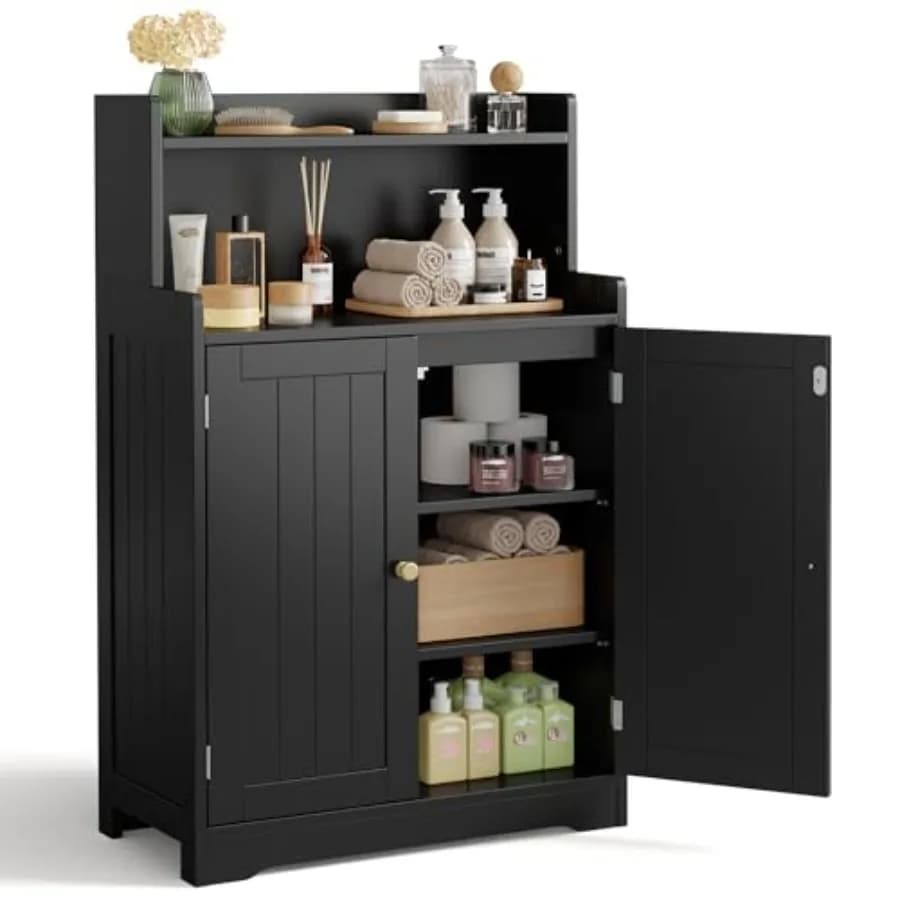 Mobiletto Contenitore Piccolo per Bagno, Organizzatore Autoportante con 2 Ante e 2 Ripiani Regolabili, Armadietto Dispensa da Terra 40 H per Sala da Pranzo