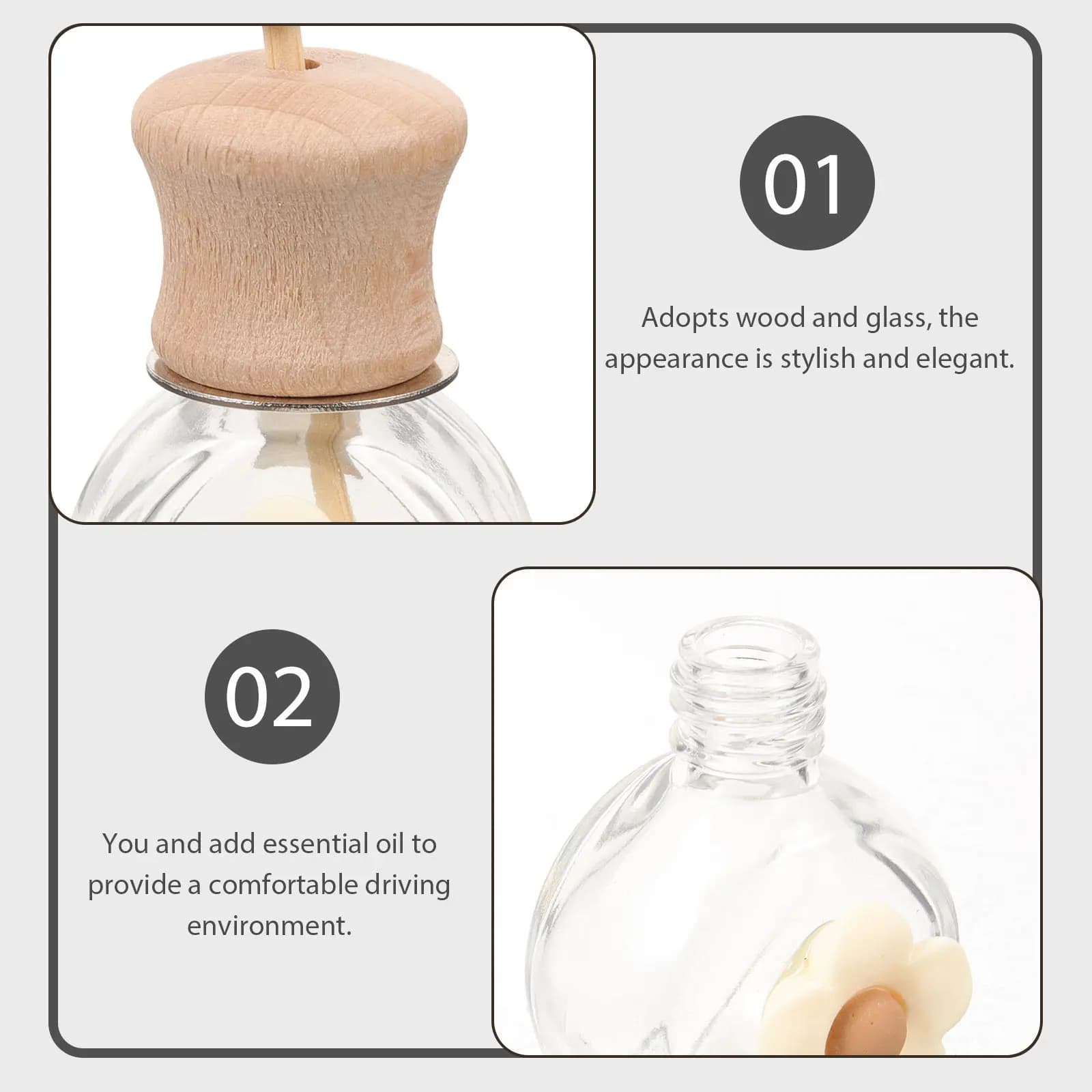 Car Air Freshener Bottle Perfume Bottle Design Glass Wood Material Universal Car Vent Diffuser Essential Oil Refillable Aroma