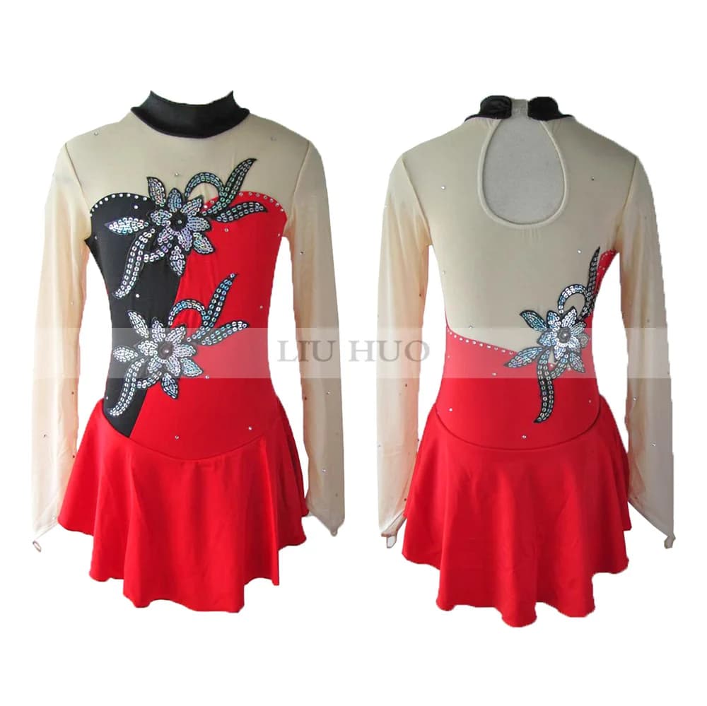 LIUHUO Donna Ragazza Adulto Rosso Prestazioni Balletto Ginnastica Ritmica Concorso Body Pattinaggio di Figura Sul Ghiaccio Vestito Costume Danza