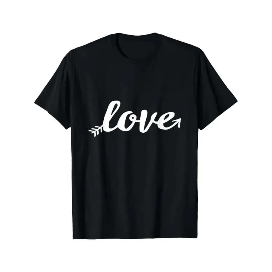 【Nuovo stile】T-shirt con cuore e freccia per coppia, nera, a maniche corte, girocollo, stile confortevole, ideale per San Valentino, simpatica maglietta 2D