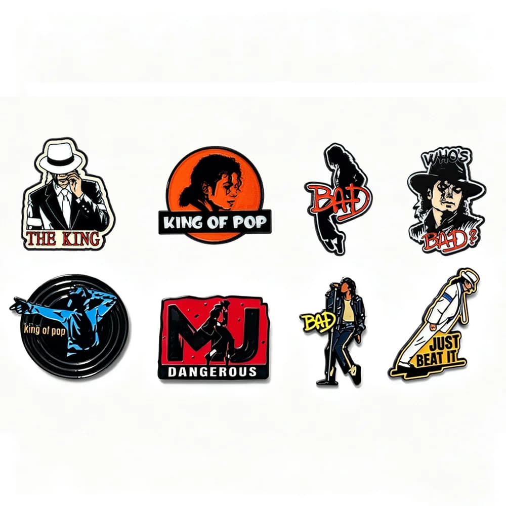 4/8Pcs Michael Jackson Enamel Pins Set King of Pop Rock Band Brooches Music Star Lapel Pins for Backpack Fan Collectible Gift
