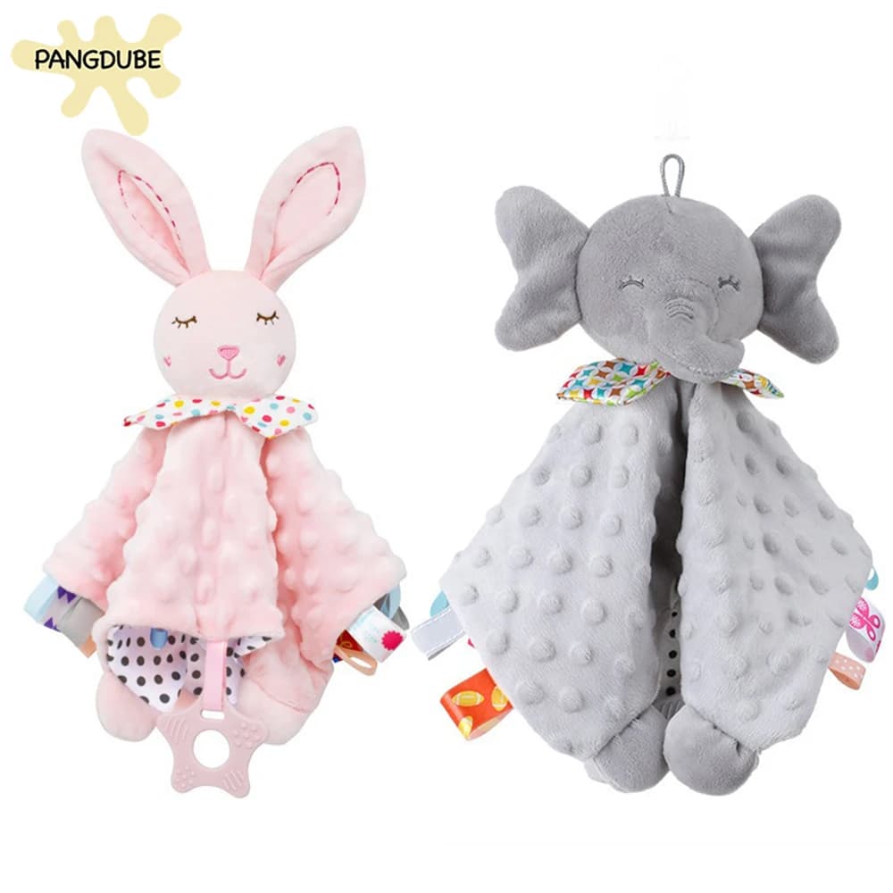 PANGDUBE Coperta di sicurezza per bambini Peluche elefante con sonaglio Massaggiagengive per set regalo piumino succhietto per neonato