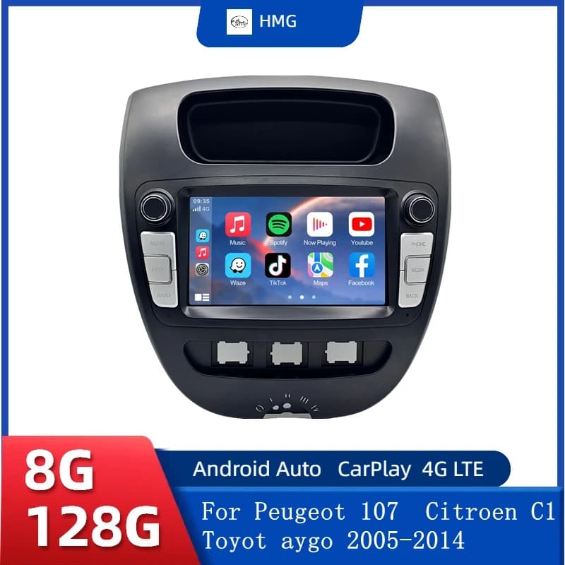 HMG Android 15 Per Peugeot 107 Citroen C1 Toyot aygo 2005-2014 Autoradio Auto Sistemi Intelligenti Apple Carplay GPS