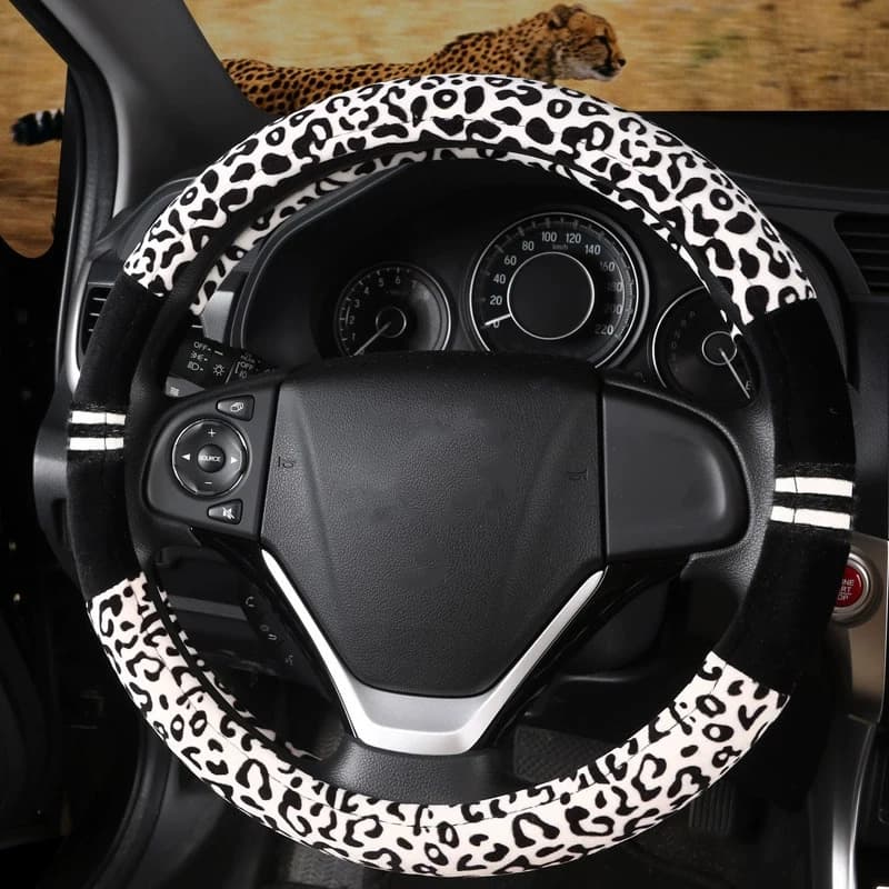 Coprivolante con stampa leopardata da 38 cm, antiscivolo, universale, adatto per Volkswagen Golf Polo Passat Tiguan Touareg Jetta Atlas Beetle