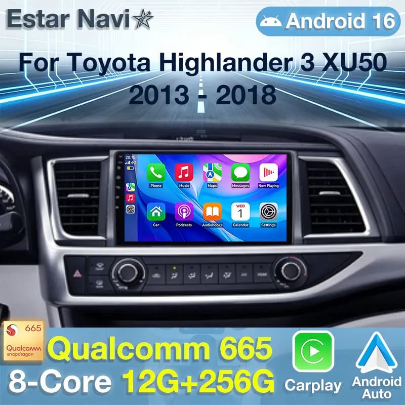 Autoradio Android 16 per Toyota Highlander 3 XU50 2013 - 2018 Lettore multimediale video GPS Navi Head Unit Wireless Carplay DSP BT