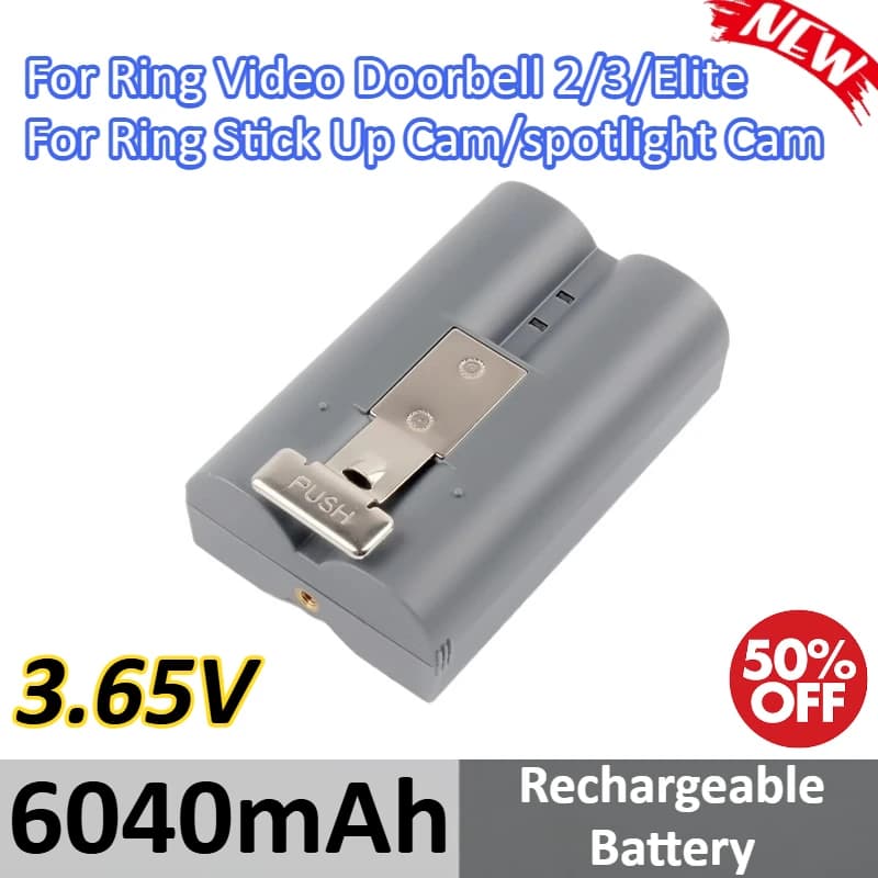Batteria agli ioni di litio da 6040 mAh 3,65 V per campanello video Ring 2/3/Elite per Ring Stick Up Cam/cam faretto