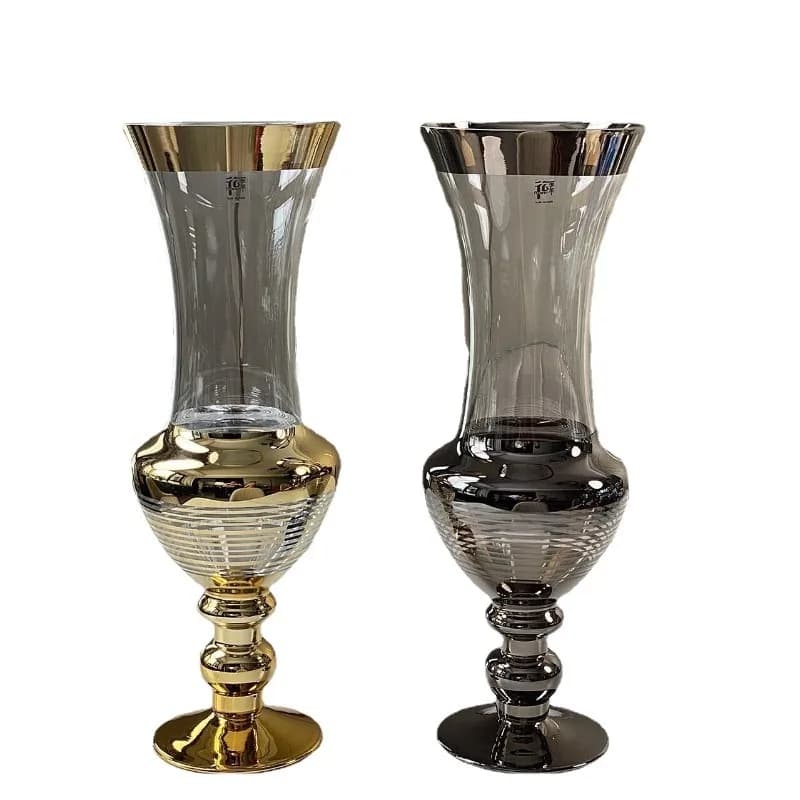 Vaso in vetro dorato con incisione laser creativa, per composizioni floreali, decorazione per soggiorno, mobile TV, tavolo da pranzo, ornamento per la casa