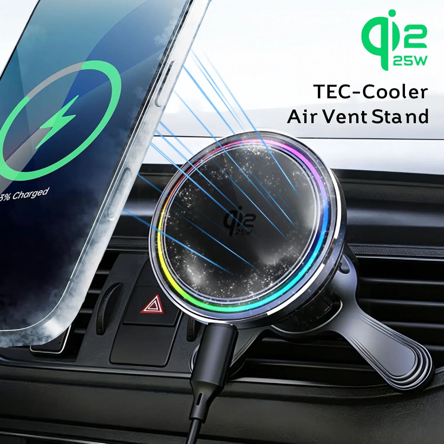 TEC-Cooler qi2.2 25W Car Wireless Charger Magnetic Fast Charging Air Vent Phone Stand For iPhone 17 16 15 14 13 12 Pro Max Mount