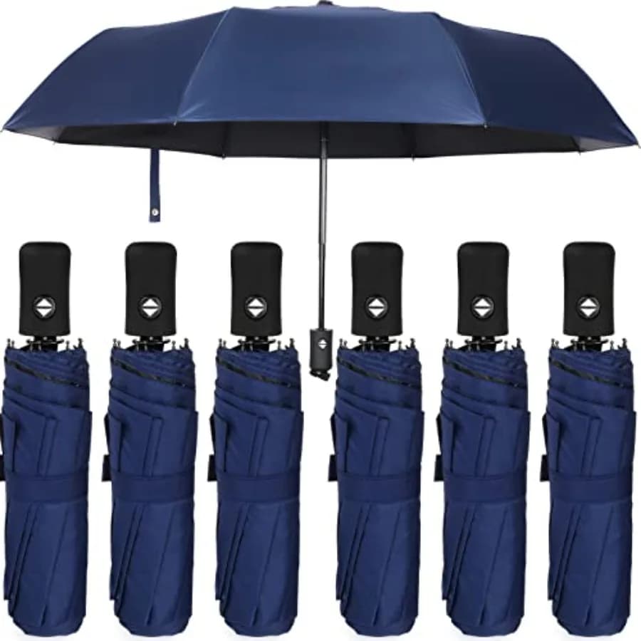 Set di 6 Ombrelli da Viaggio Compatti, Apertura e Chiusura Automatica, Antivento, Leggeri, Portatili per Zaino, Borsa, Auto, Ombrello Pieghevole per R