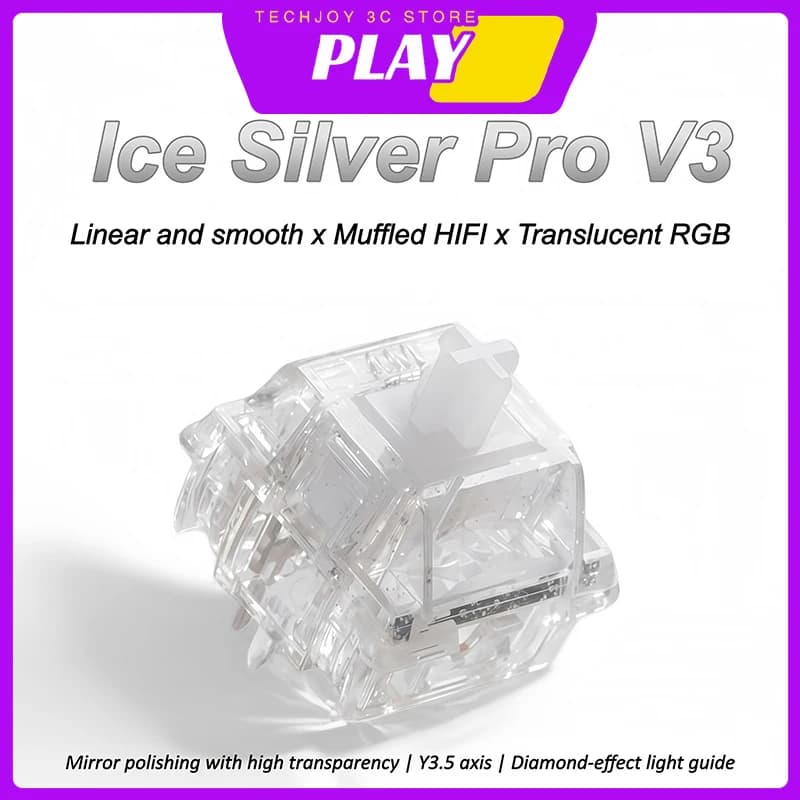 Switch per Tastiera Meccanica Angry Miao Ice Silver Pro V3, RGB ad Alta Trasparenza, Suono Hi-Fi Mahjong, Guida Luminosa Diamantata Lucida