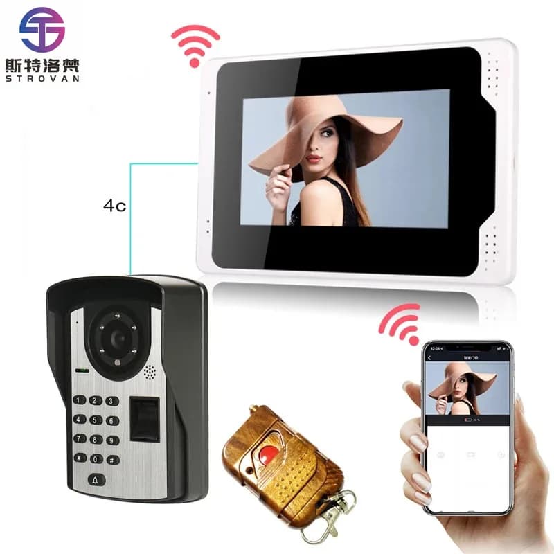 Kit sistema campanello video Wifi con telecomando RFID Impronta digitale IR APP per telefono cellulare Sblocco videocitofono wireless