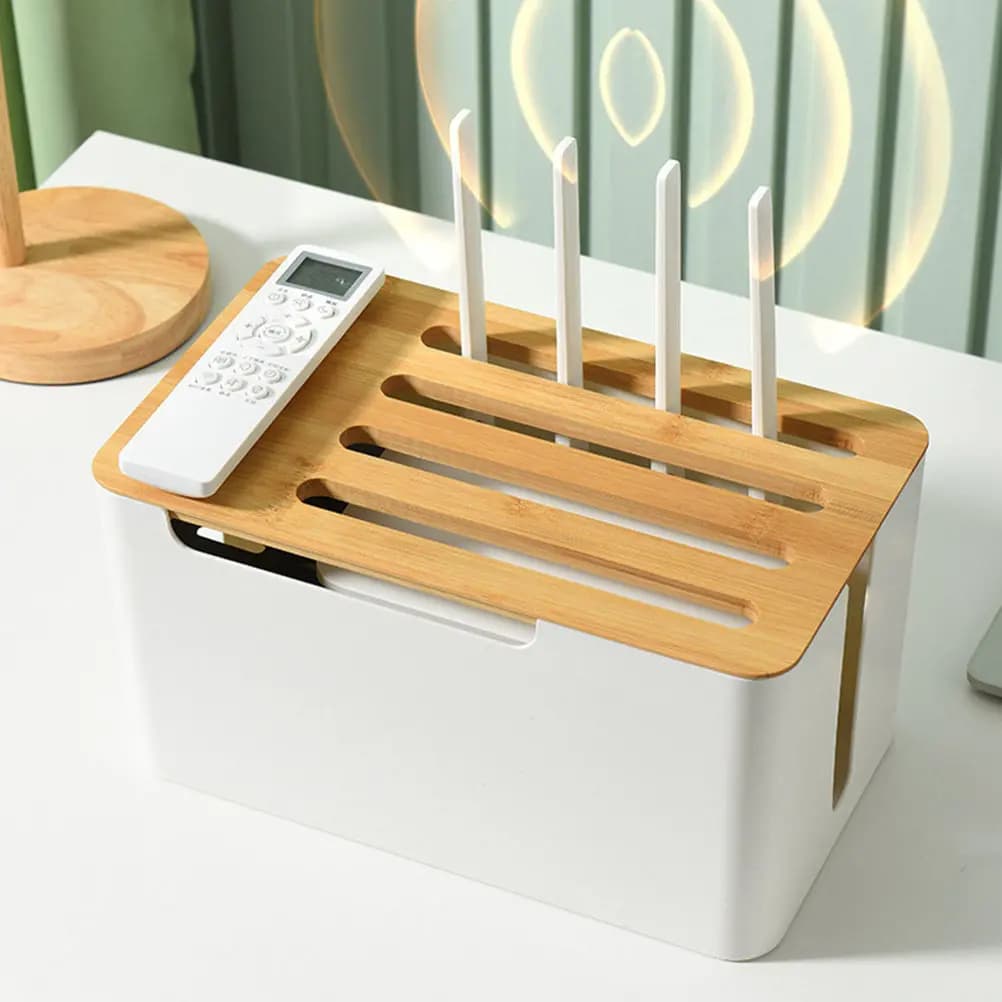 Box Organizing Premium Cables for Router, Multi-Socket Protection, Multi-Foro Cable Management System for Kitchen, Bathroom, Living Room