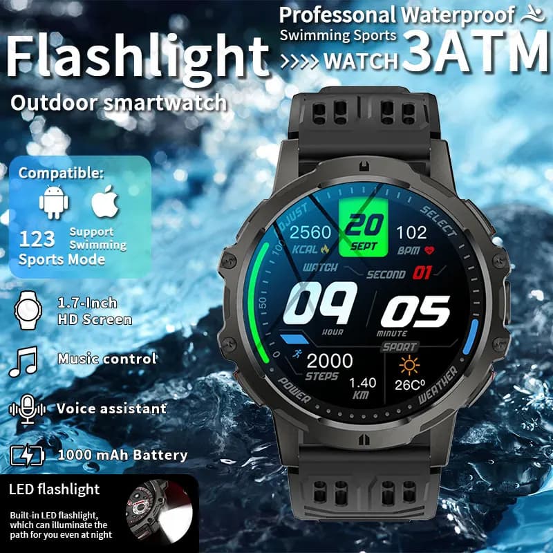 LIGE Sport All'aria Aperta Astuto Della Vigilanza Degli Uomini 1000mah Grande Batteria Torcia A LED Orologi 3ATM Impermeabile Chiamata Bluetooth Smartwatch 2025
