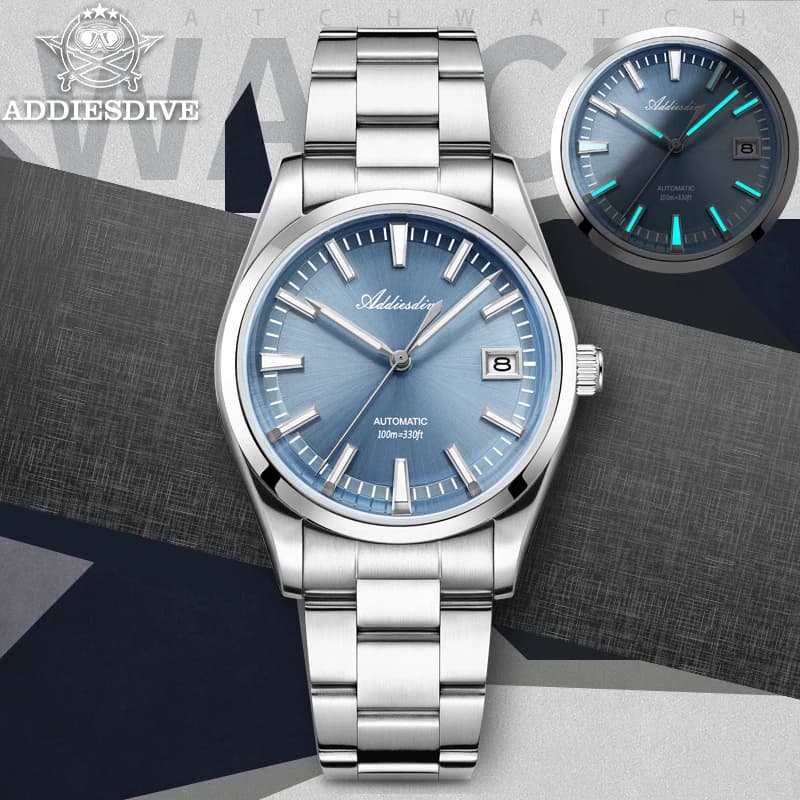 ADDIESDIVE Men's Watches 39mm NH35A Automatic mechanical watch Waterproof 100m BGW9 316L stainless steel wristwatch with light bubble glass