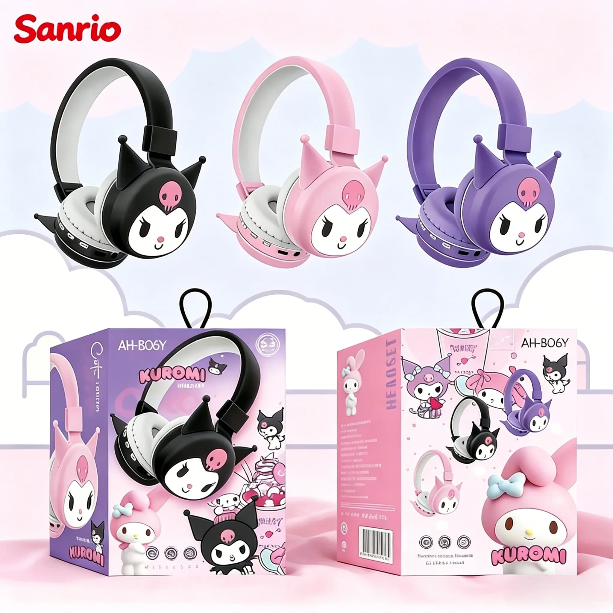 Adorabili cuffie in silicone 3D con design Kuromi e My Melody, con isolamento acustico e Bluetooth wireless per telefoni e laptop.