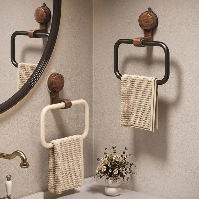 Portasciugamani a ventosa in noce di lusso leggero, nessuna punzonatura richiesta, gancio per bagno a parete, accessori per il bagno, scaffali per la casa