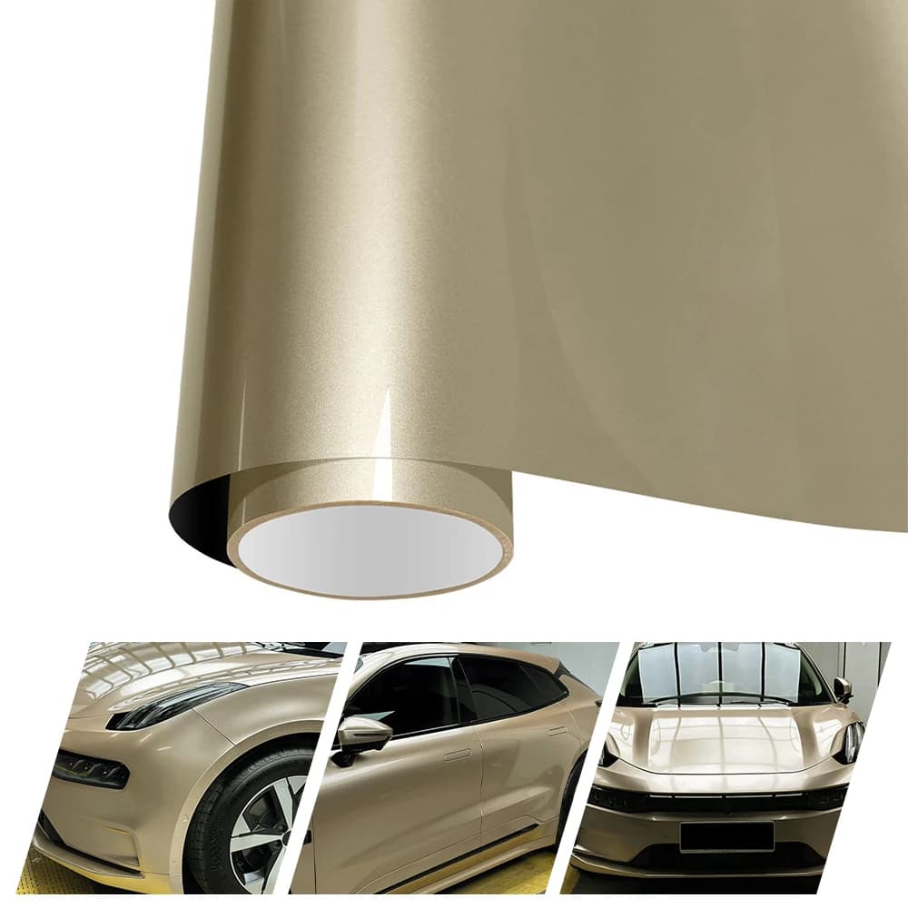 Vernice metallica premium Champagne Pellicola inferiore nera Pellicola avvolgente in vinile Rotolo di pellicola Decalcomania autoadesiva Confezione per auto Facile da usare Rilascio dell'aria