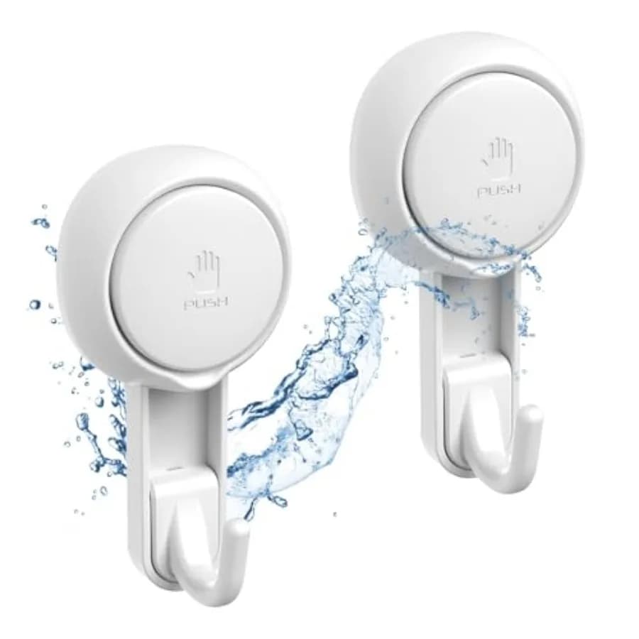 Shower Hooks for Inside Shower Reusable Waterproof Utility Suction Cups Hooks - 2 Pack Heavy Duty Vacuum Hook Home Kitchen Bath